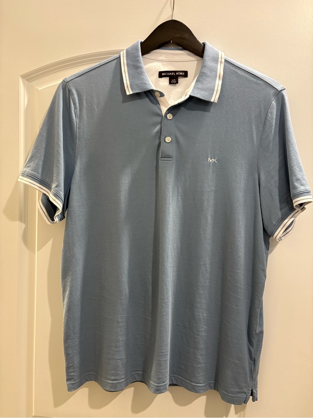 Michael Kors Men’s Sky Blue Polo with White-Trim Collar